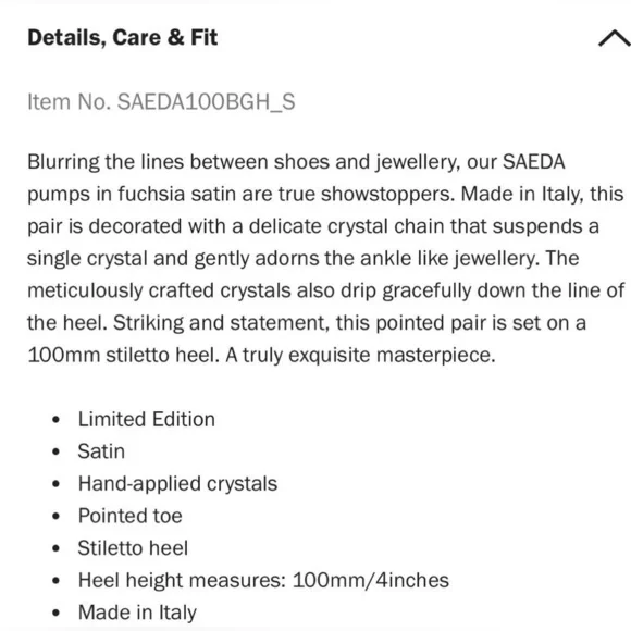 Jimmy Choo Saeda‎ 100mm Ankle Strap Pumps in Fuschia Satin with Crystal Chain - Picture 16 of 16